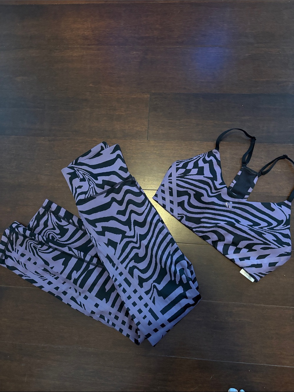 adidas Black & Purple Zebra Print Sports Bralette and Leggings